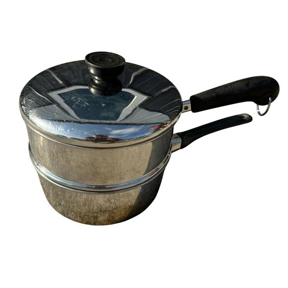VTG Revere Ware Stainless Bottom Double Steamer with Lid Stainless Steel READ LN - Picture 1 of 6